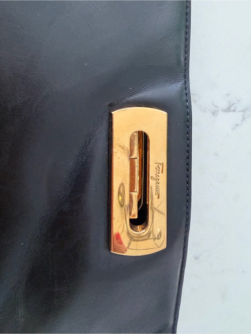 Salvatore Ferragamo Black Leather Crossbody with Gold Chain and Gancini Hardware - Picture 8 of 9